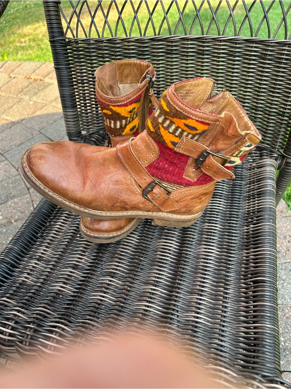 Sofft Tan Leather Bohi Boots with Aztec Woven Shaft adjustable sides side zipp - Picture 3 of 10